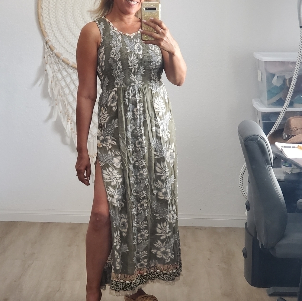 Vintage 90s Y2K Faith by Celia Forrester Hawaiian Boho Maxi Dress